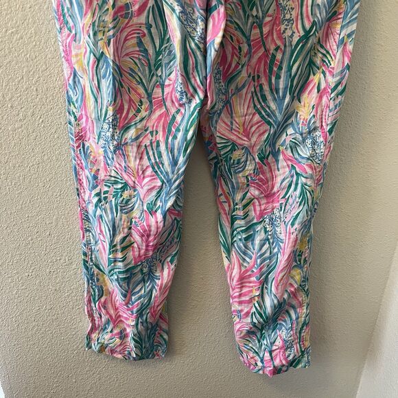 Lilly Pulitzer Linen Pants Size Large Taron Pants Sea Turtle Soiree Colorful - Picture 9 of 16